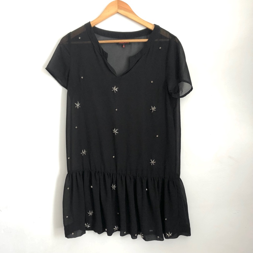 nameless Sheer Black Embellished‎ Babydoll Mini Dress